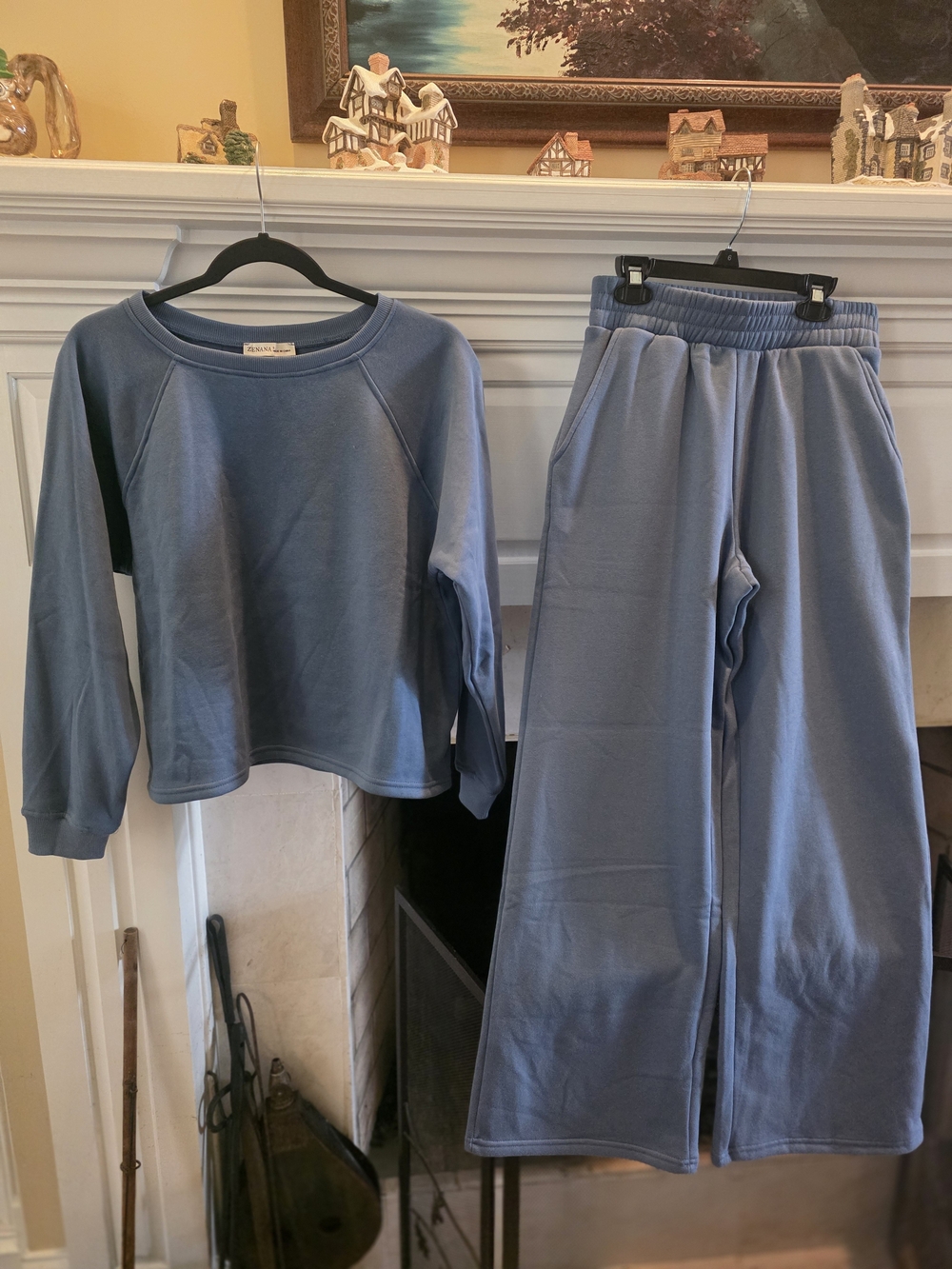 Zenana Outfitters Slate Blue Wide Leg Lounge Pants with Matching Pullover